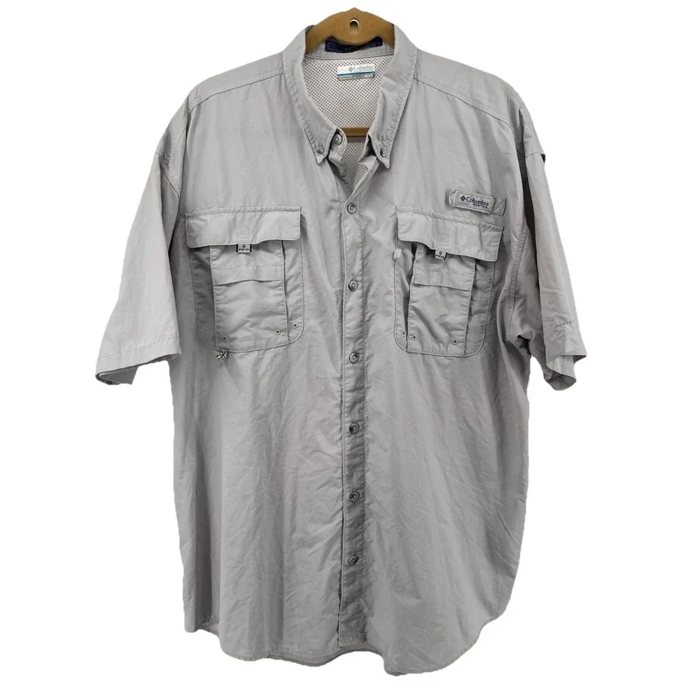 Columbia Bahama PFG Omni-Shade Vented Men's XL Short Sleeve Shirt Fishing Grey